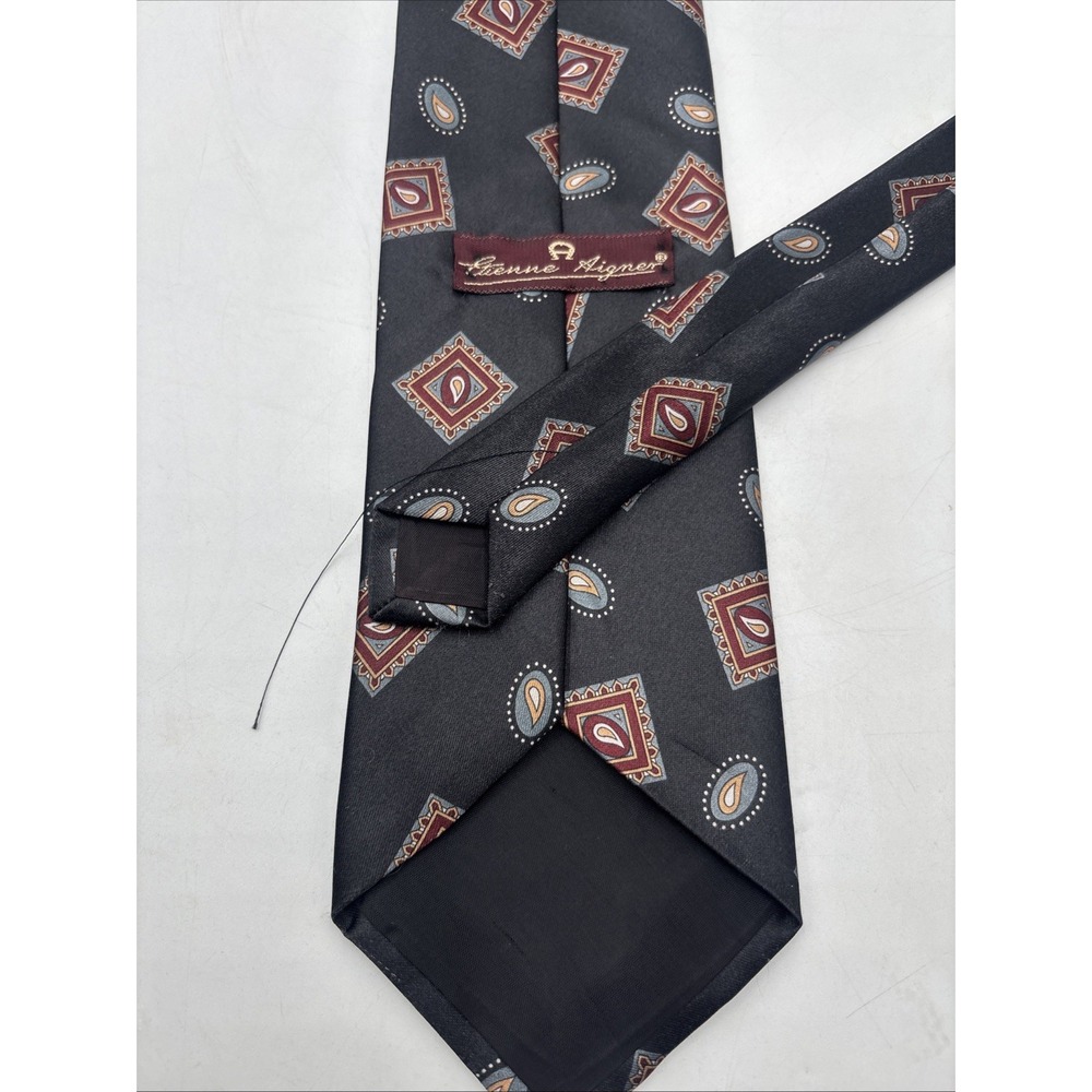Etienne Aigner Silk Tie Mens OS Teal Burgundy Gold Excellent Abstract Peacock